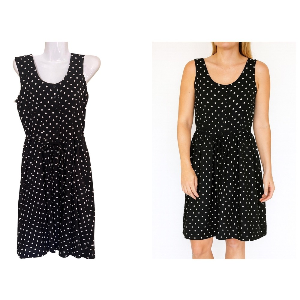 Black White Polka Dt Dress 12 Retro Fit Flare Brunch Resort Garden Party